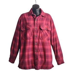 Work N Sport Men’s Flannel Red Black Plaid Button Up Fleece Lined Jacket Size M